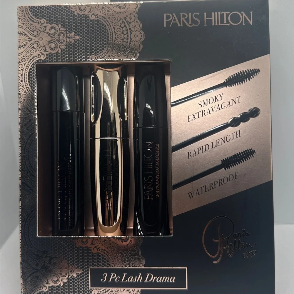 💎NWT Paris Hilton 3 Pc Lash Drama Mascara Gift Set Smoky,Rapid-length,waterproof